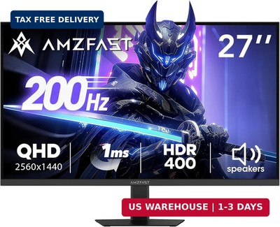 Amzfast 27 Inch 200Hz WQHD (2560 x 1440) Fast IPS Gaming Monitor, Built-in Speak
