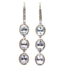 925 Sterling Silver 6 x 8 MM. Aqua Blue Aquamarine  Yellow Sapphire Earrings