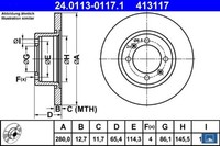 2X Bremsscheibe ATE 24.0113-0117.1 2 Bremsscheiben Vorderachse Vorne FüR Saab
