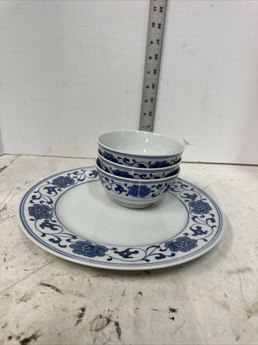 Set 4 piatti porcellana cinese Jingdezhen vintage blu e bianco #S5 - Foto 1 di 6