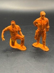 1960s Topper Toys Service Station Orange Attendants Figures LOT of 2
