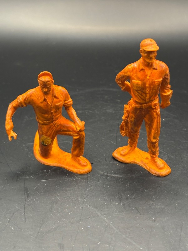 1960s Topper Toys Service Station Orange Attendants Figures LOT of 2