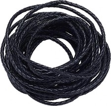 5.5 Yard 3mm Round Folded Bolo PU Braided Leather Cord Bolo Tie Black Braided Le