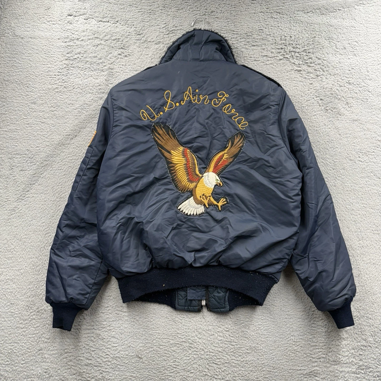 Vtg 70s Timber King Air Force New York Bomber Jacket Patches Military Medium