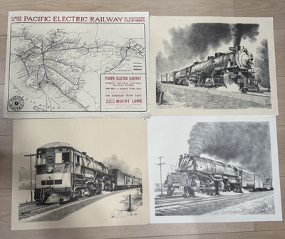 #ad #ad 4 Lot 1926 Pacific Electric Railway Railroad Route Map amp; Lithographs Locomotive $49.99