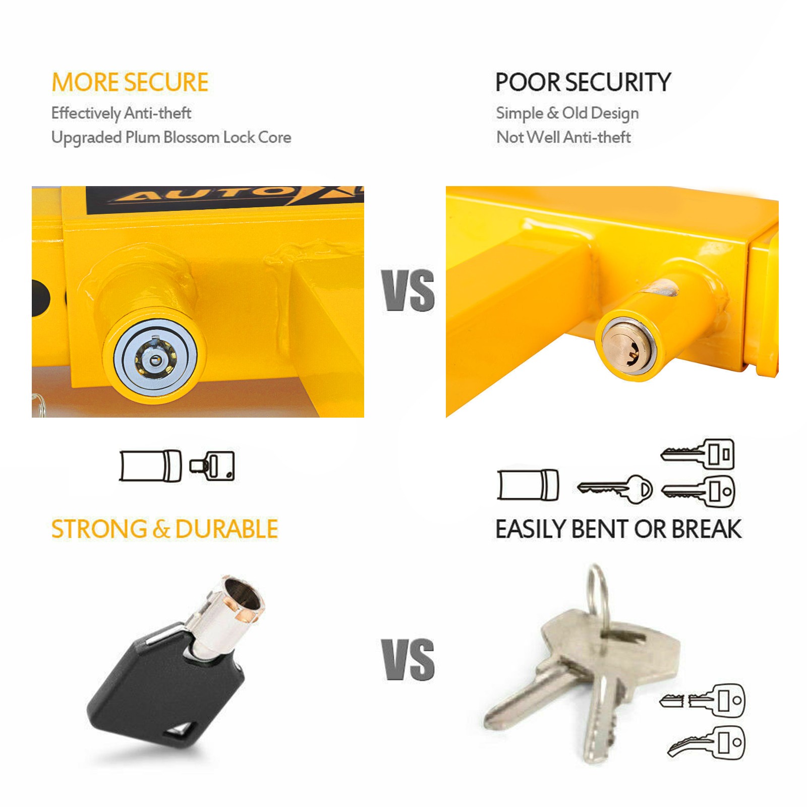 2PCS Anti Theft Car Van Safety Lock Tire Wheel Clamp Heavy Duty Caravan Trailer