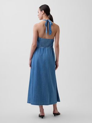 GAP Women's Denim Tie-Back Halter Maxi Dress Medium Wash Cotton Elegant |  eBay