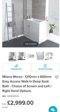 Milano Merso Walk In Bath Mobility Bathing White With Door And Deep Soak Seat