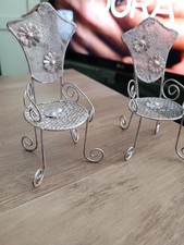 Dolls House two silver metal garden chairs 1.12