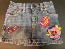 Childrens Place Denim Skirt Girls 12 Mos Blue Bird Heart Flower Patch Distressed
