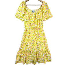 Place Fit & Flare Dress Women Medium Yellow Ruffle Cottagecore Peasant Summery