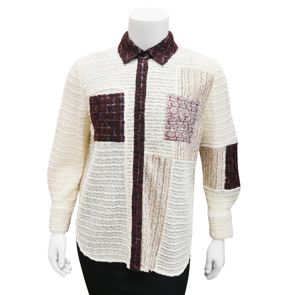 ST JOHN | Patchwork Boucle Tweed Button-Down Blou… - image 1
