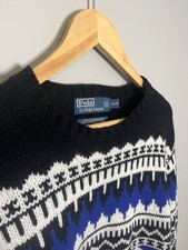 Polo Ralph Lauren Fair Isle Wool Blend Sweater Jumper Black Blue Knit Vintage L