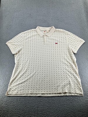 Levis Polo Shirt Mens 3XL White Housemark Minishapes Oatmeal Standard Fit 