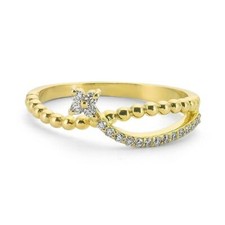 Minimalist 14k Real Solid Gold Small Diamond Stacking Crossover Ring