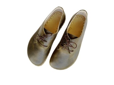 Mens Grounding Shoes Khaki Green, Leather Wide Toe Box Barefoot Shoes Men, Zero