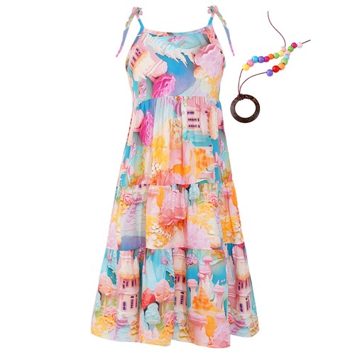 Kids Girls Dresses With Necklace Seaside Dress A-Line Sundress Summer Costume - Picture 56 of 69