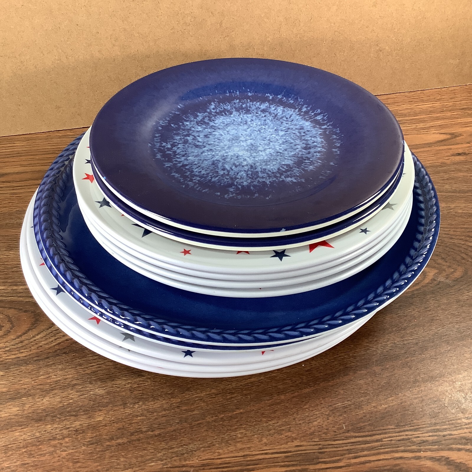 11PC Fourth Of July Patriotic Melamine Plates Dinner Salad Red White