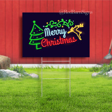 Merry Christmas Neon Effect Yard Sign
