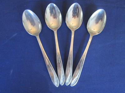 SET 4 TEA SPOONS! Vintage DIXON DELUX stainless: FLORAL SPRAY pattern: LOVELY