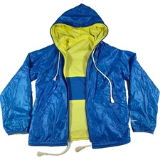 London Fog Windbreaker Jacket Men's Youth Size XL Blue Yellow Reversible Vintage