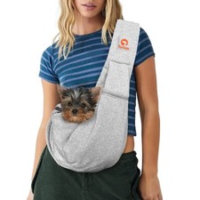 Small Dog Sling Carrier - Adjustable Strap Zip Pocket - for 3-10 lbs Pets G...