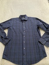 Kenneth Cole Reaction Men Plaid Long Sleeve Button-Up Shirt Blue Size 15 32-33