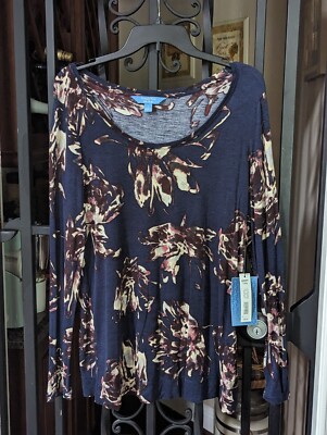 Simply Vera- Navy Blue Floral Tunic Top- Sz L- NWT