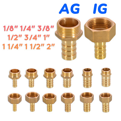 Gewinde Fitting aus Messing Schlauchtülle Schlauchstutzen mit AG IG 1/8 - 2 Zoll