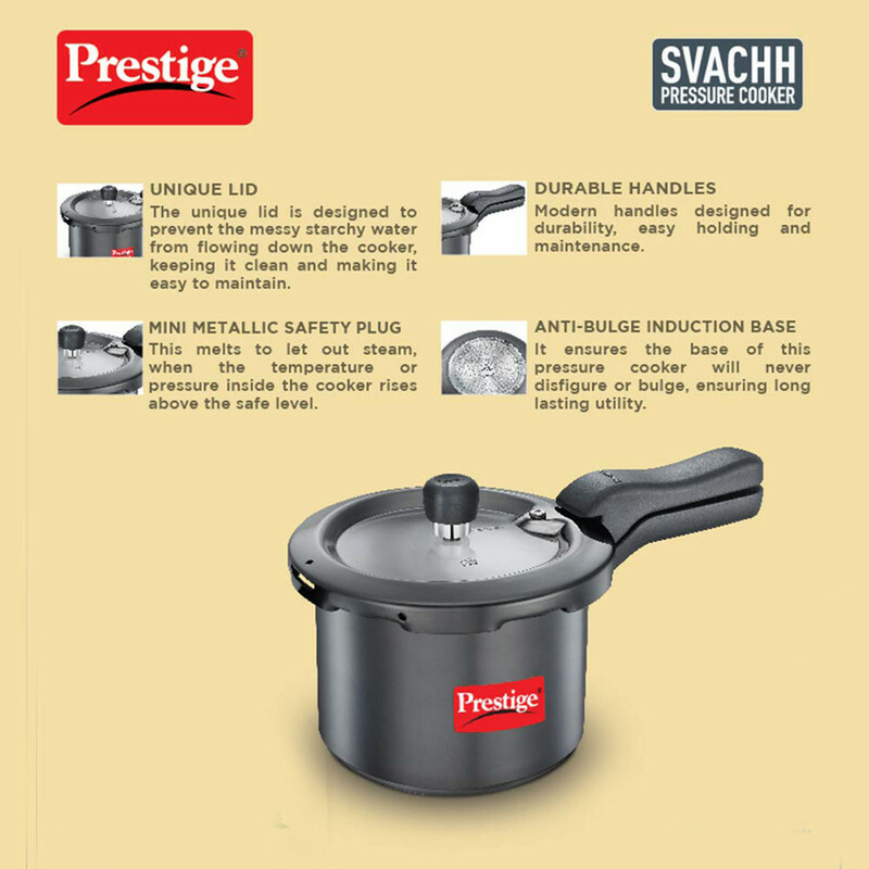 Prestige Svachh Pressure Cooker with Hard Anodized Body (Black)