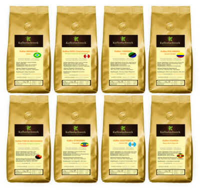 Kaffee Probierpaket 3 Kontinente 8x500g   Probierset 8x single origin Kaffee