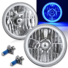 7 Smd Blue Led Halo Angel Eyes H4 Headlamp Headlight Halogen Light Bulbs Pair