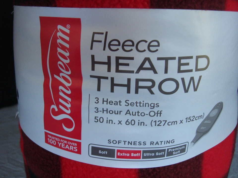 NEW Sunbeam Heated Electric Throw "EXTRA SOFT" Blanket Red & Black w/Controller - Image 2 of 3