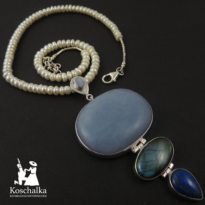 Designer 925er Silber Anhänger mit einer echten Zuchtperlen Kette (E2921)