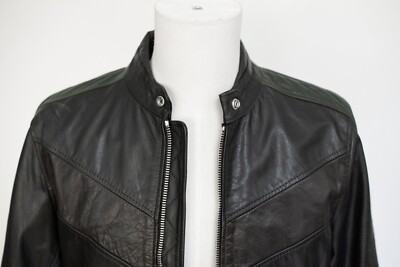 Diesel L-REED Mens LEATHER Buffalo Moto BLACK/GREEN Jacket size L