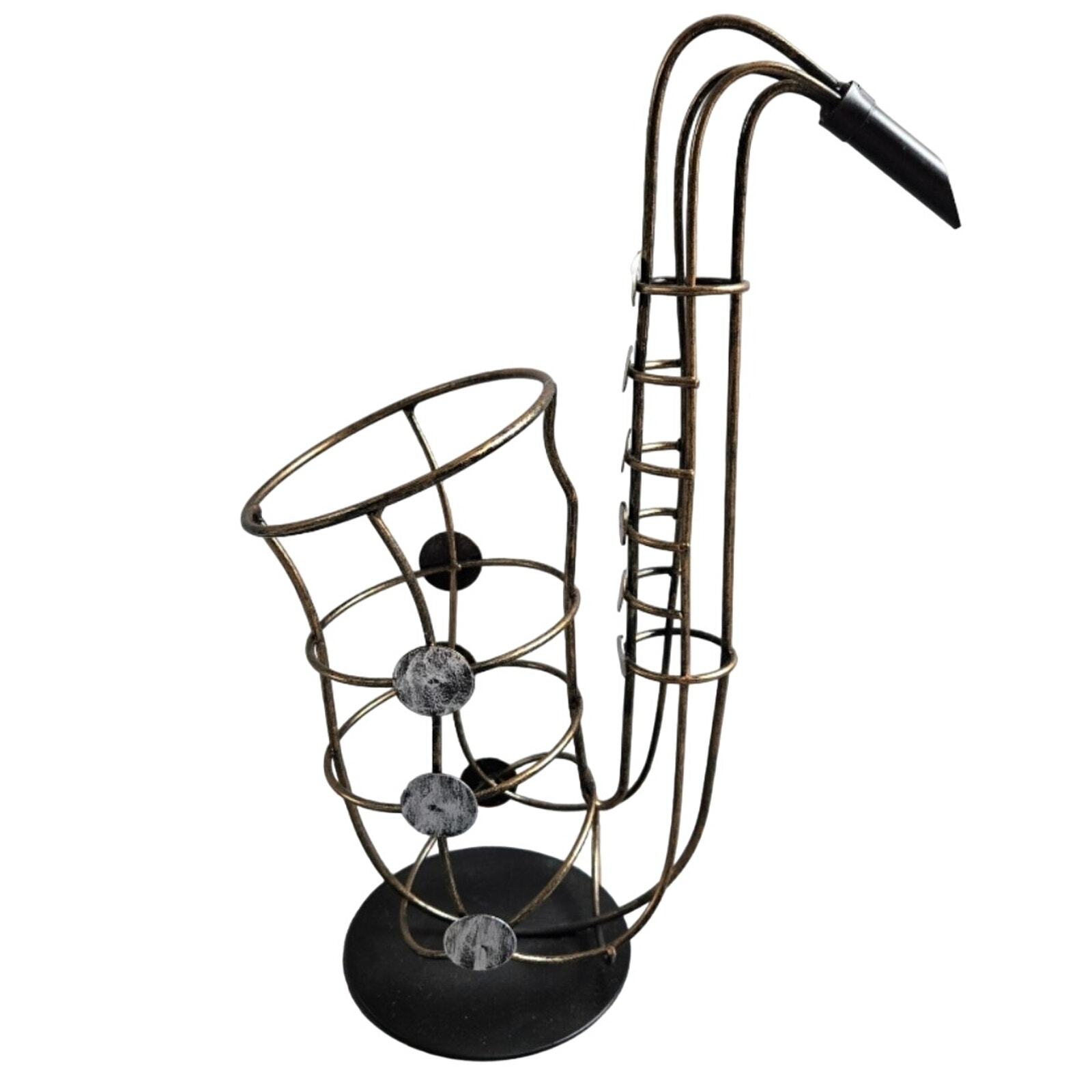 Brass-tone Wire Saxophone Shape Wine Bottle Holder Gift for Musician Home Bar