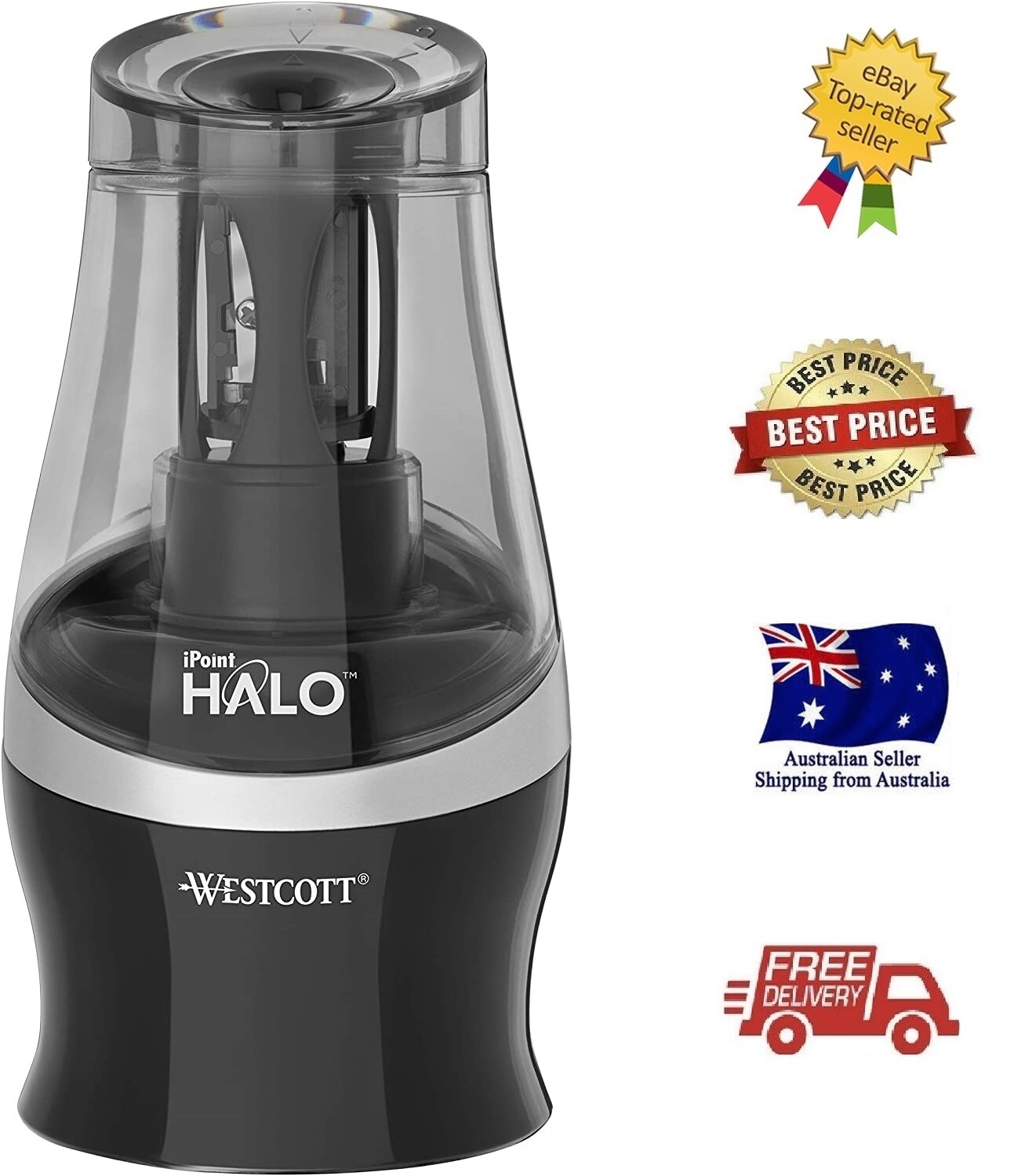 NEW Westcott iPoint Orbit Battery Pencil Sharpener + 2 Replacement