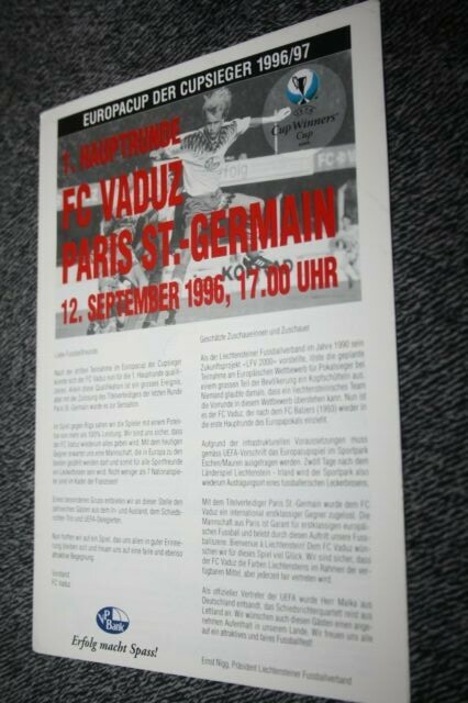 Fanion PSG Vs FC Vaduz - Coupe D'Europe C2 1996/97 (État Correct)
