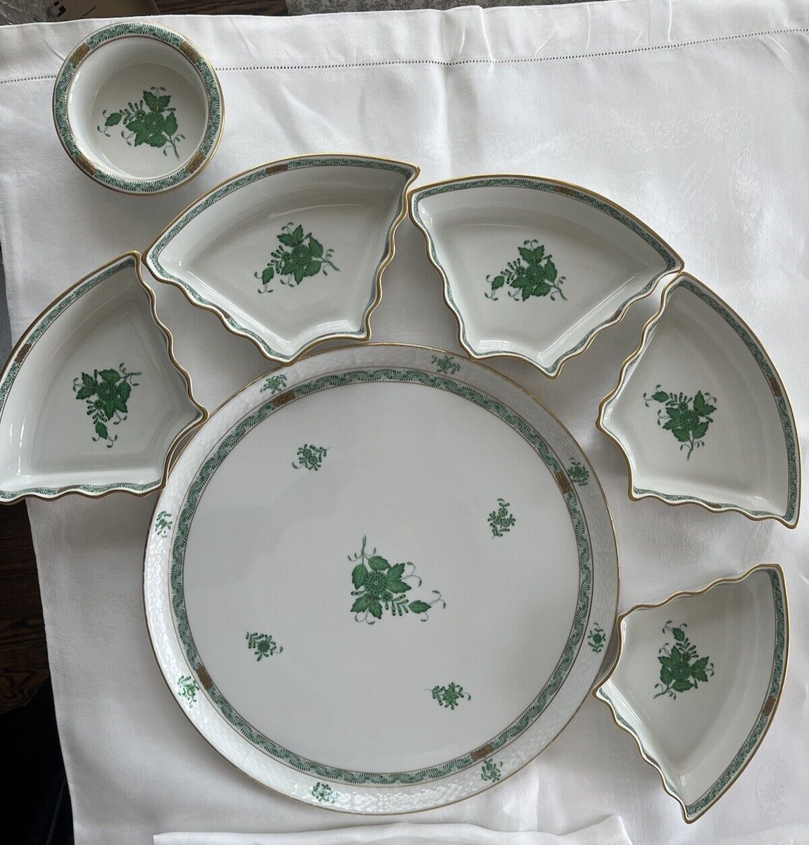 アンティークフランス ナスタチウム 金蓮花 橙x緑 手刺繍 リネン54