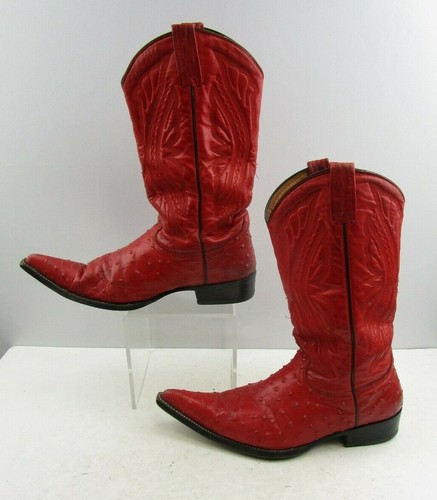 Mens Rancho Red Ostrich Print Pointed 