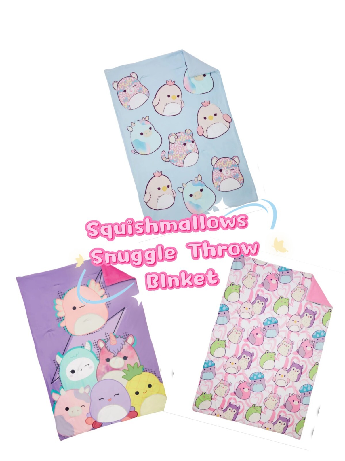 Squishmallows Snuggle Throw Blanket, Super Soft, Squishy, Vibrant, 50” x 70” NWT