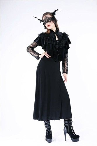 DARK IN LOVE Black velvet Vintage Gothic Victorian Lace Cape Women Shrug Coat - Picture 14 of 24