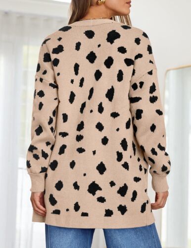 Spring Leopard Print Open Front Knit Cardigan Coat - Long Sleeves - Picture 36 of 148