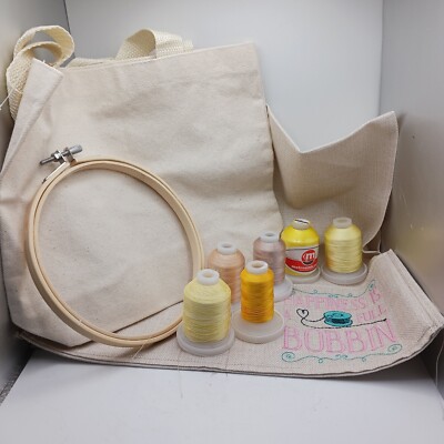 Embroidery Craft Lot Bag Hoop Thread Yellows Table Apron Diy As Shown Fun Lot 