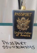 US PASSPORT VACATION TRAVEL BLOWN GLASS CHRISTMAS TREE ORNAMENT R 