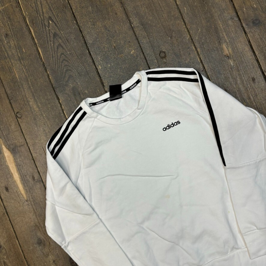 Adidas Sweatshirt Womens Y2K Crew Neck Pullover Striped Jumper, White, Small image 3