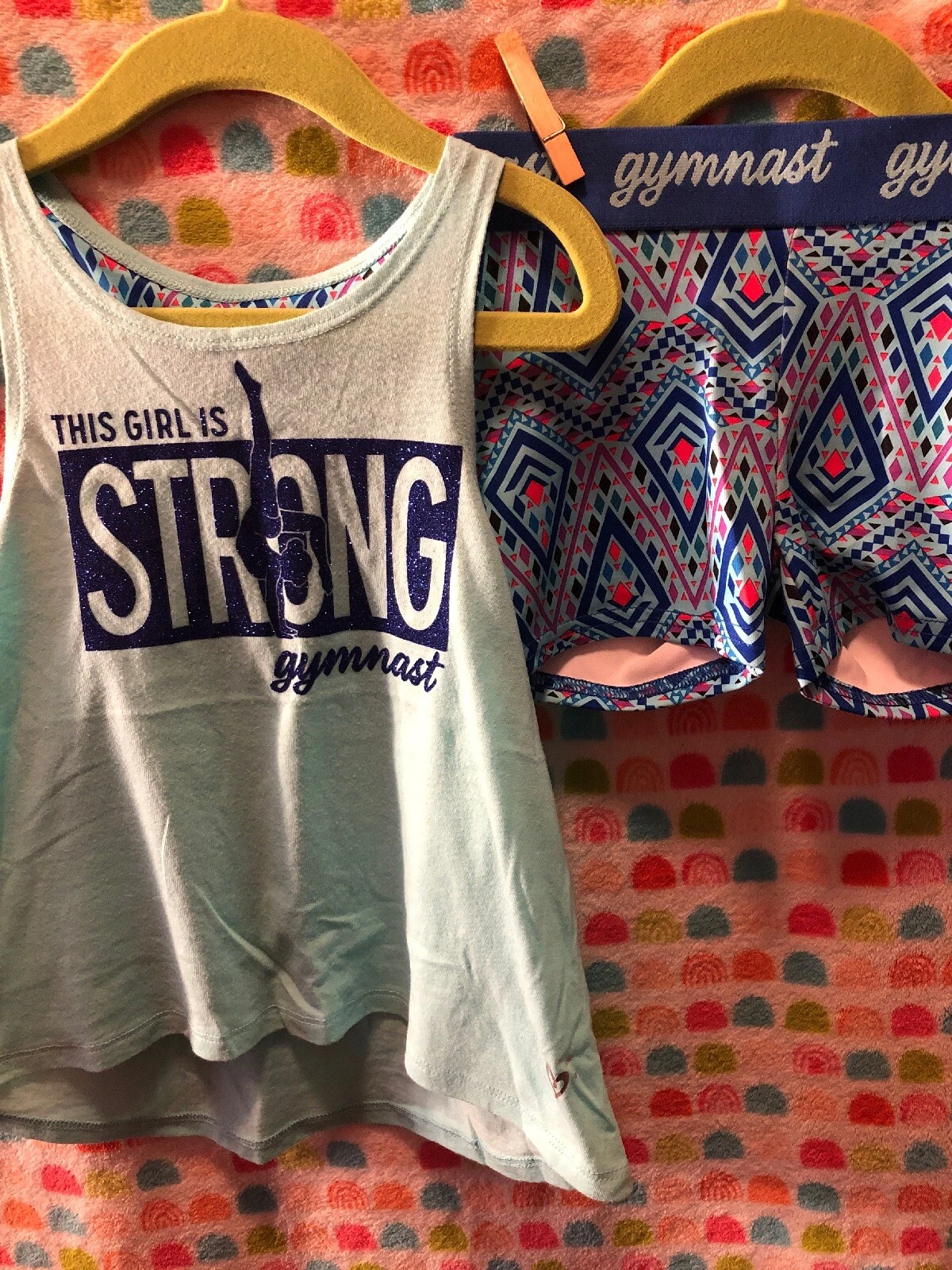 Justice Active 2 pc set GYMNAS TANK & Shorts size 5 BLUE HTF gymnastics