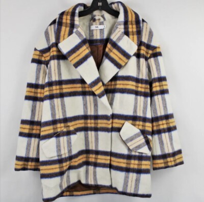 Twik By Simons Plaid Wool/Polyester Coat In Yellow/Blue/Brown - Women's Size M