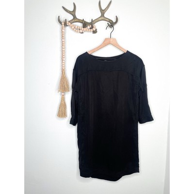 Three Dots Minimalist Black Dress Utility Neutral Petite XS Casual 3/4 Sleeve