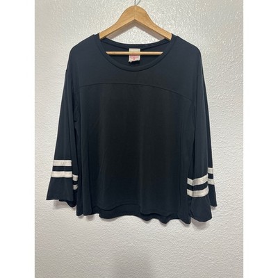 Freeloader Black Long Sleeve T-Shirt Athletic Stripe Cuff Casual Women's Size S